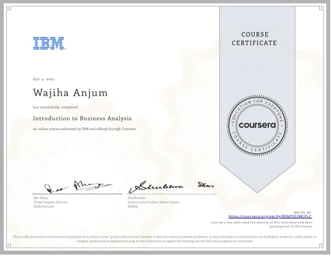 Introduction to Business Analysis Certificate