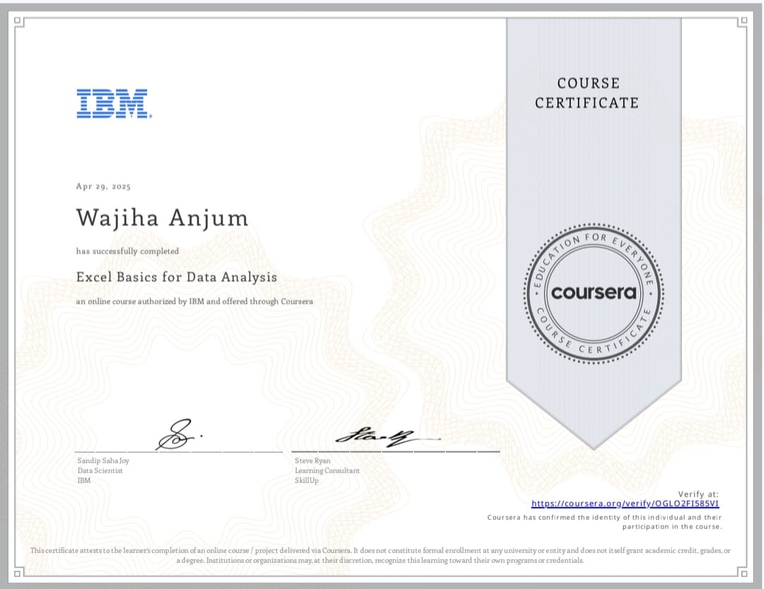 Excel Basics for Data Analysis Certificate