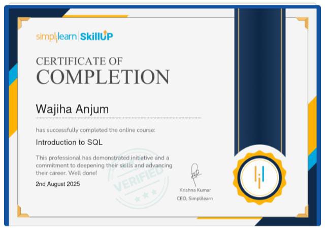 Introduction to SQL Certificate